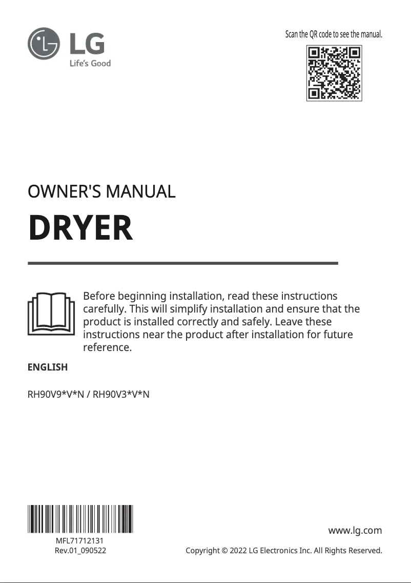 Page 1 de la notice Manuel utilisateur LG RH90V3AV0N