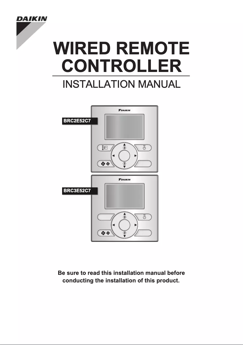 Page 1 de la notice Guide d'installation Daikin BRC3E52C7