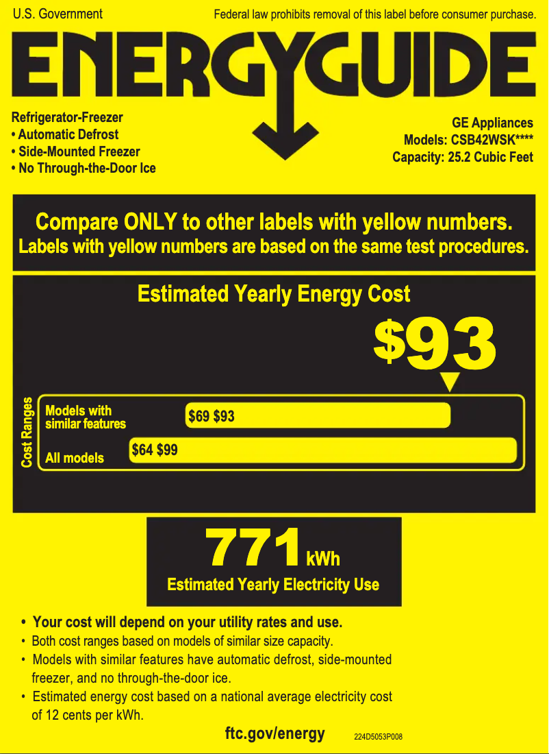 Page n°1 - Label énergétique GE Café CSB42WSKSS