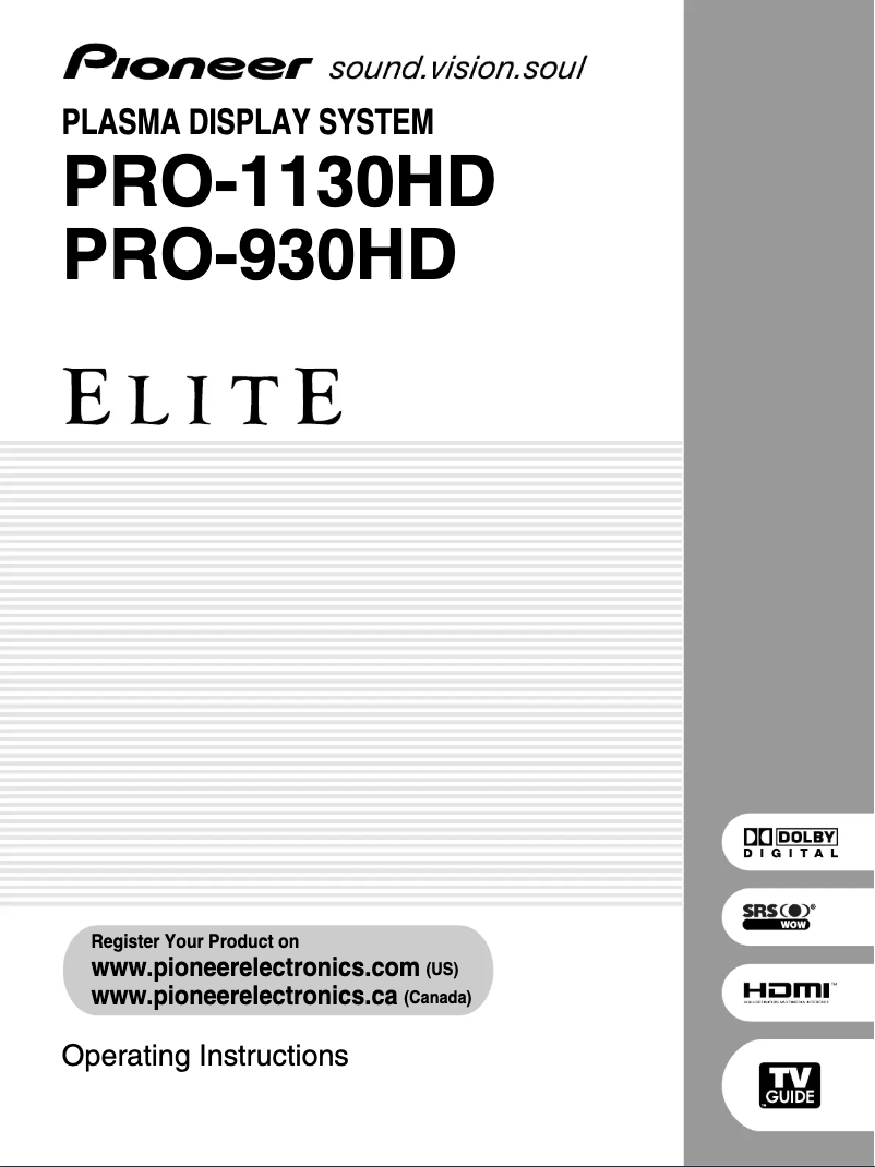 Page n°1 - Manuel utilisateur Pioneer PRO-930HD