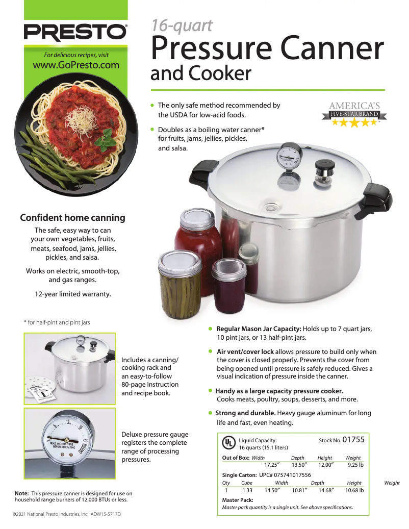 Page n°1 - Fiche technique Presto 01755