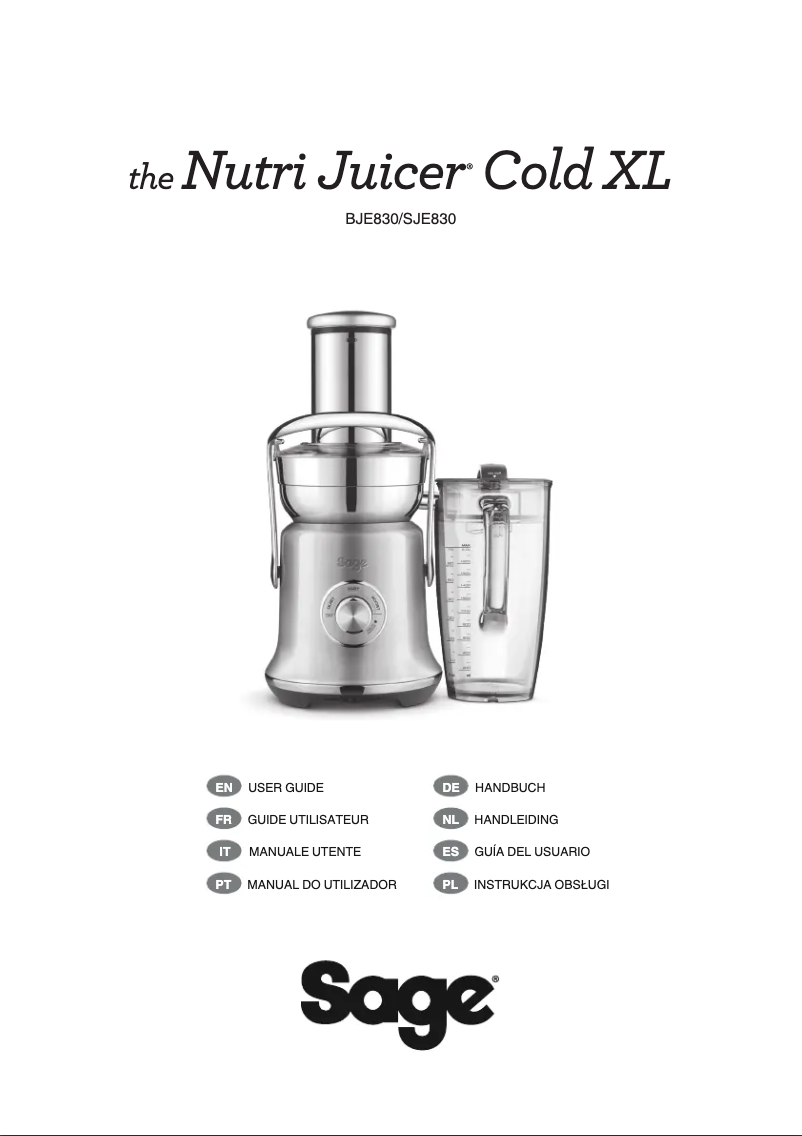 Image de la première page du manuel de l'appareil The Nutri Juicer Cold XL SJE830