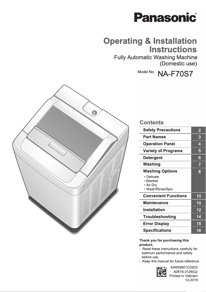 Image de la première page du manuel de l'appareil NA-F70S7