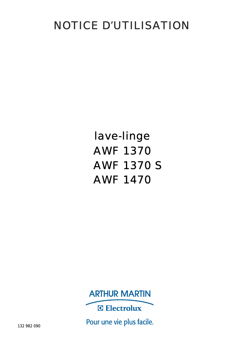 Page 1 de la notice Manuel utilisateur Arthur Martin-Electrolux AWF 1370