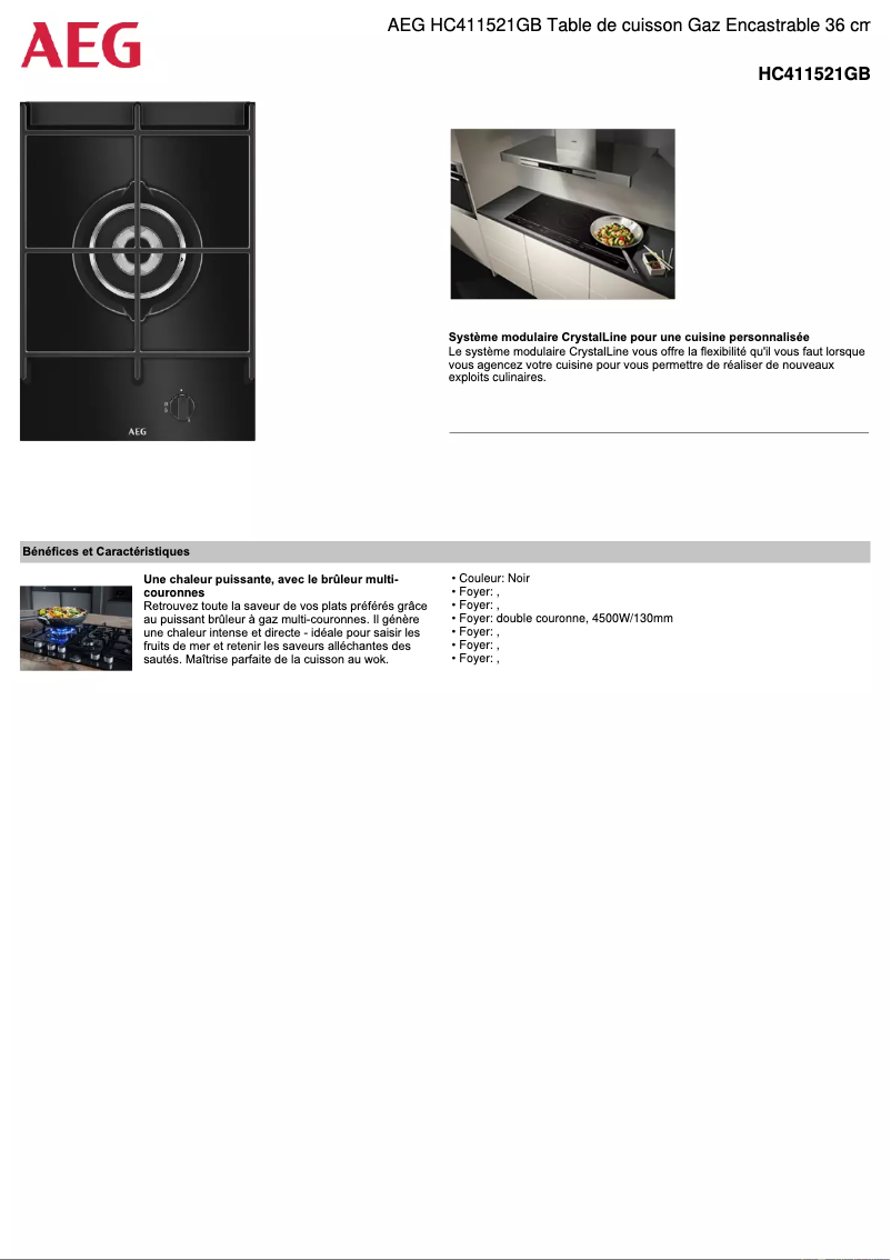 Page 1 de la notice Fiche technique AEG HC411521GB