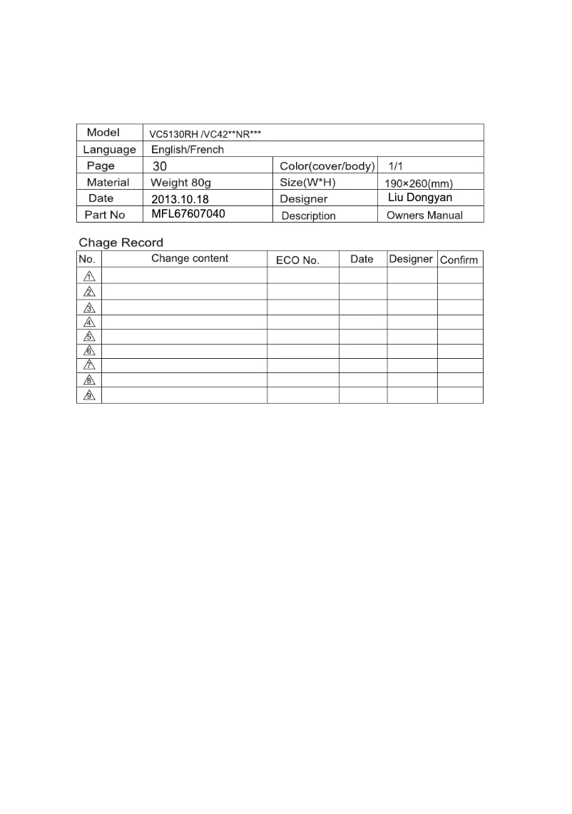 Page n°1 - Manuel utilisateur LG VC5130RH