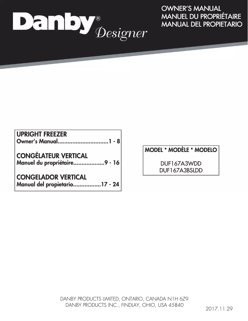 Page n°1 - Manuel utilisateur Danby DUF167A3WDD