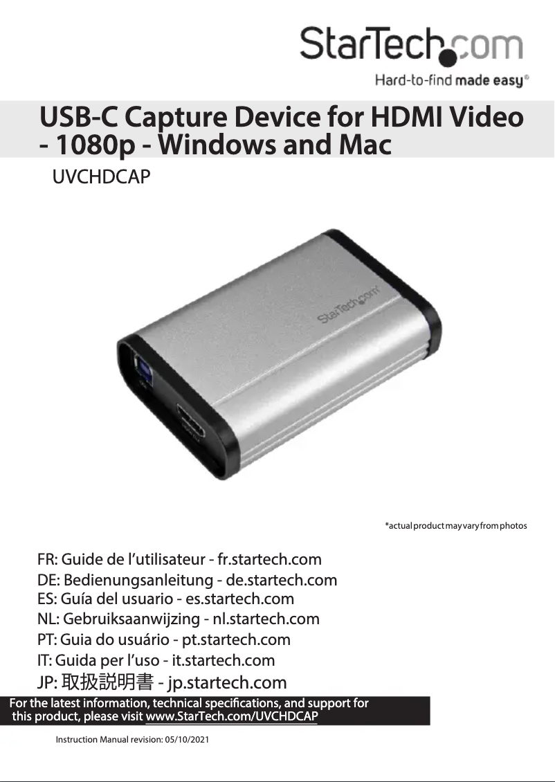 Página 1 del manual Manual de usuario StarTech.com UVCHDCAP