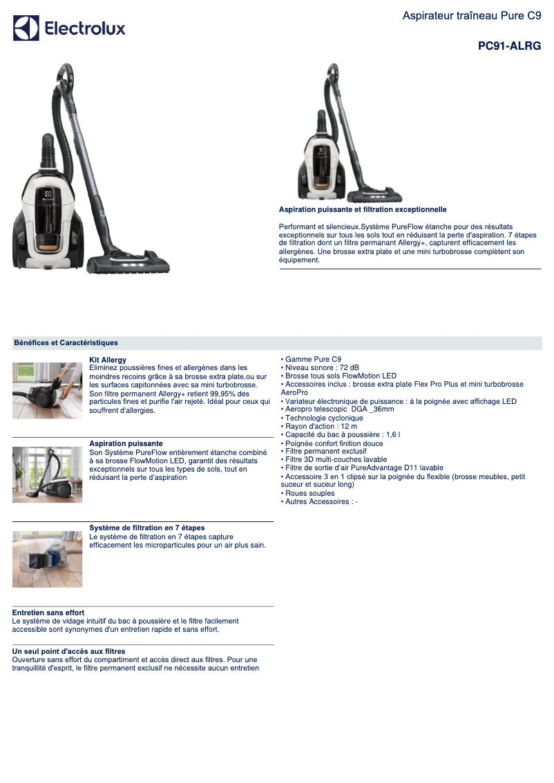 Page n°1 - Fiche technique Electrolux PC91-ALRG