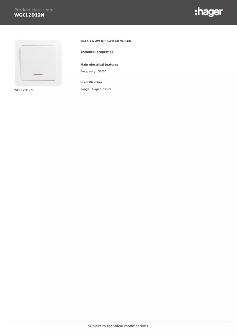 Page n°1 - Fiche technique Hager WGCL2D12N