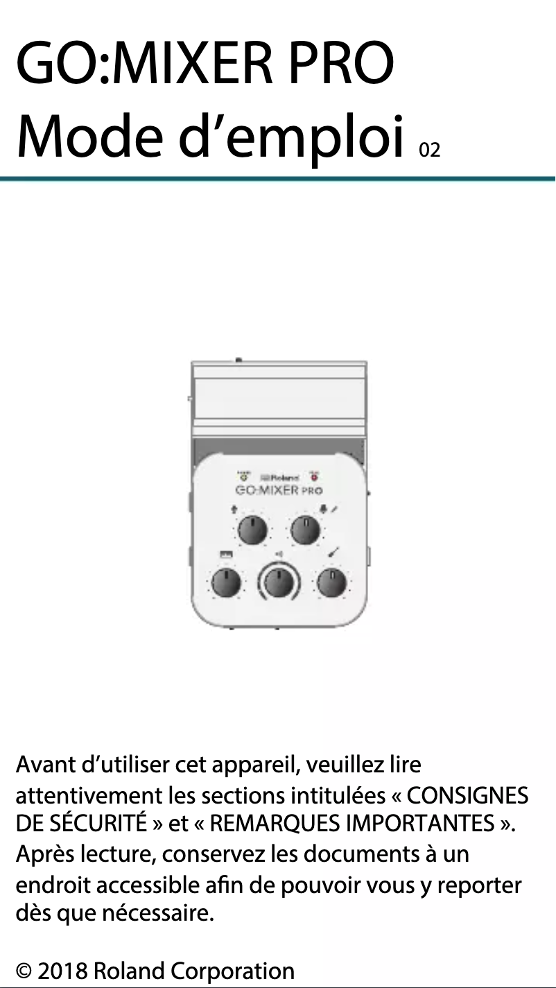 Image de la première page du manuel de l'appareil Go:Mixer Pro