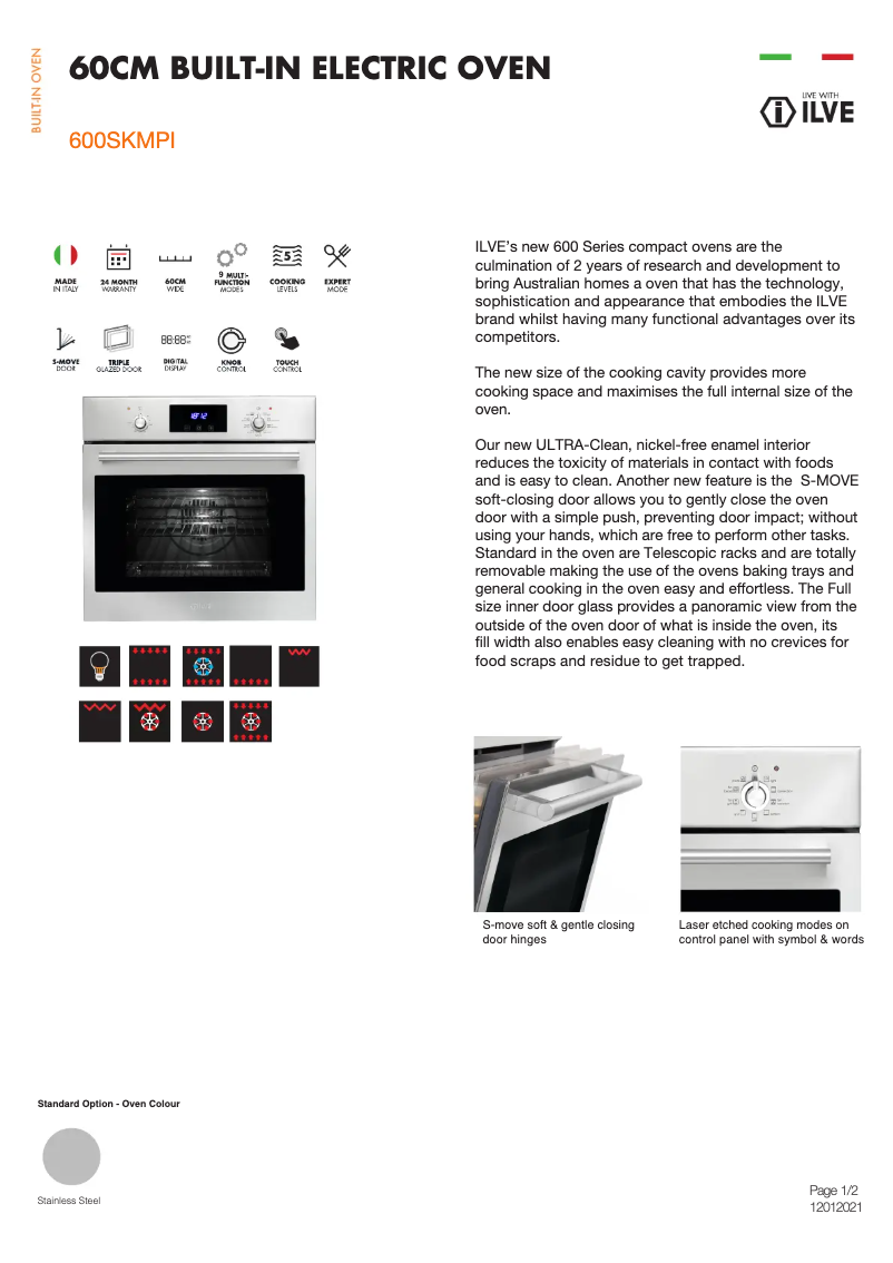 Page n°1 - Fiche technique Ilve 600SKMPI