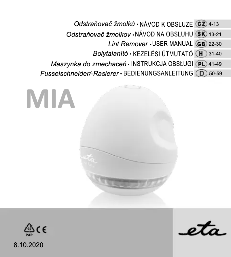 Page 1 de la notice Manuel utilisateur Eta Mia 2260 90000