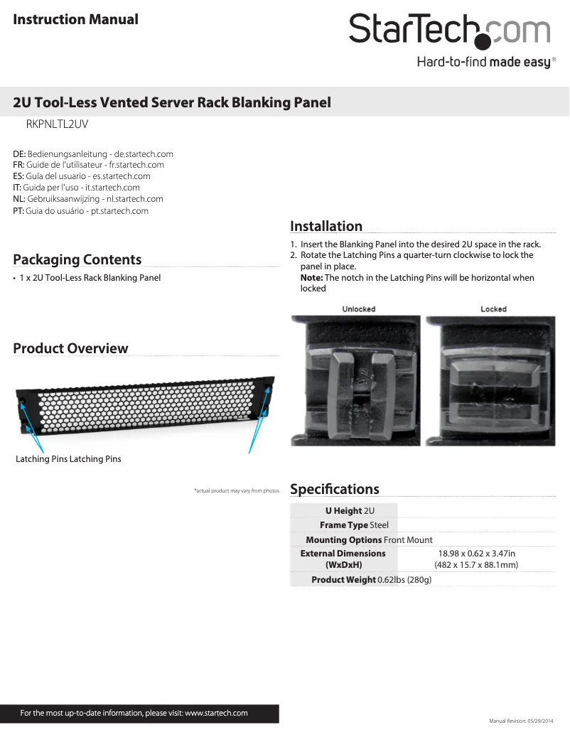 Page n°1 - Manuel utilisateur StarTech.com RKPNLTL2UV