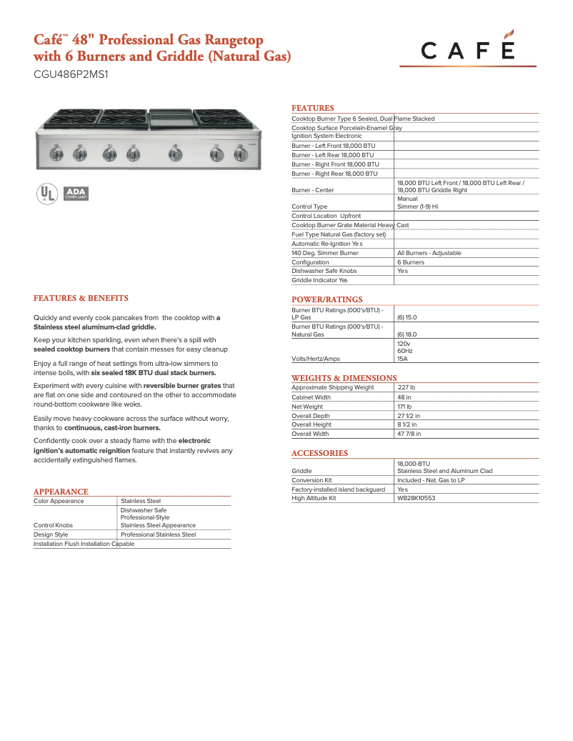 Page n°1 - Fiche technique GE CGU486P2MS1