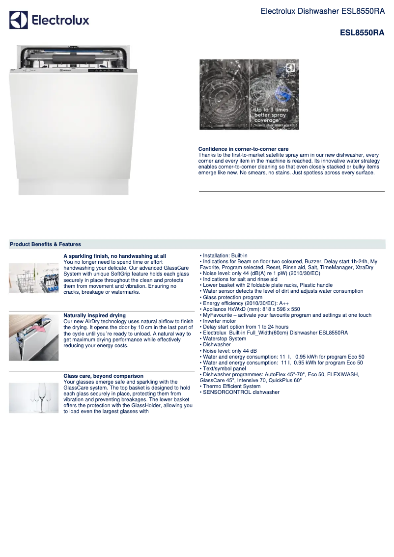 Page n°1 - Fiche technique Electrolux ESL8550RA