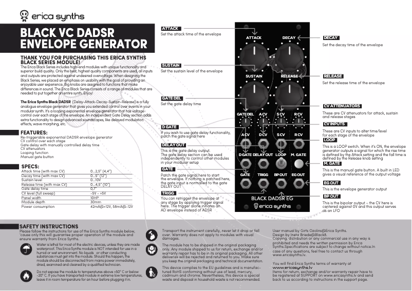 Page n°1 - Manuel utilisateur Erica Synths Black VC DADSR