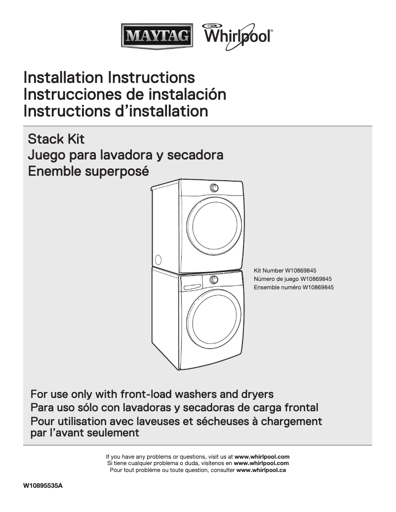 Page n°1 - Guide d'installation Whirlpool W10869845