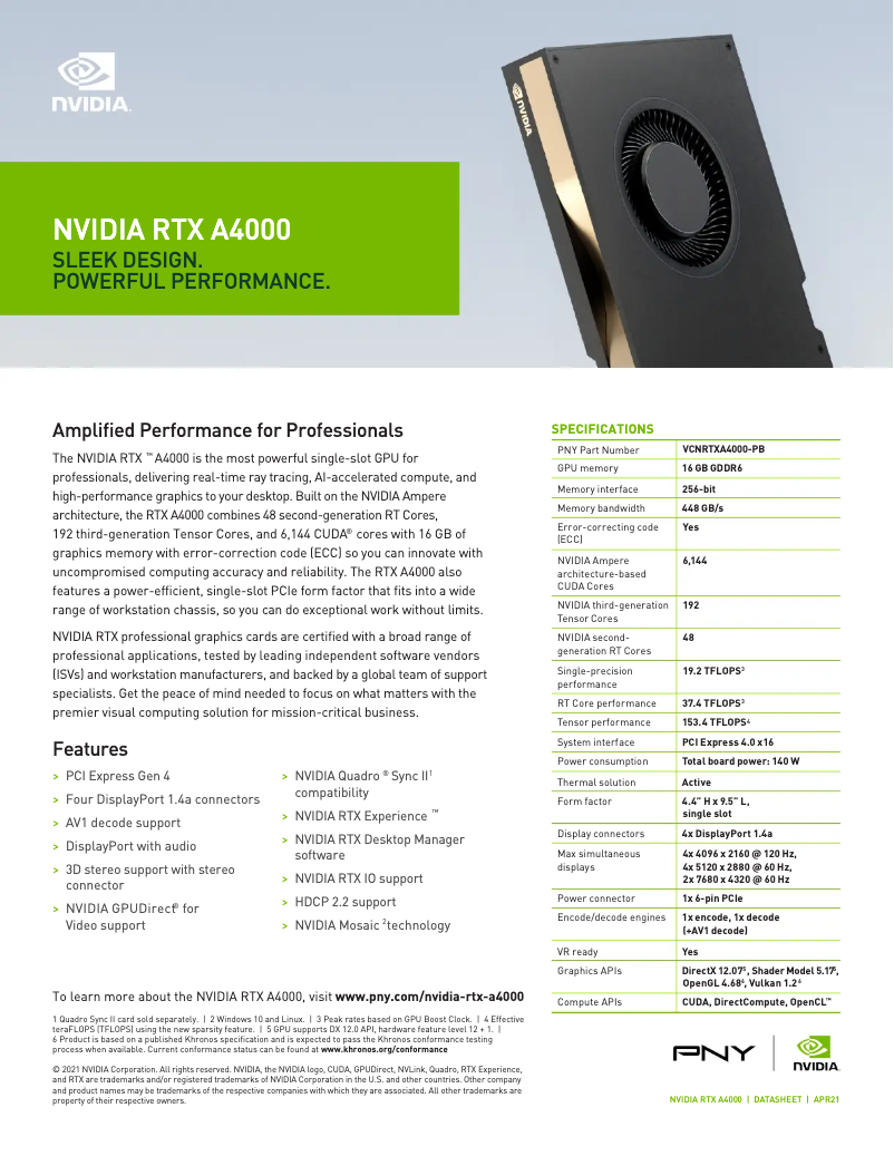Page 1 de la notice Manuel utilisateur PNY NVIDIA RTX A4000