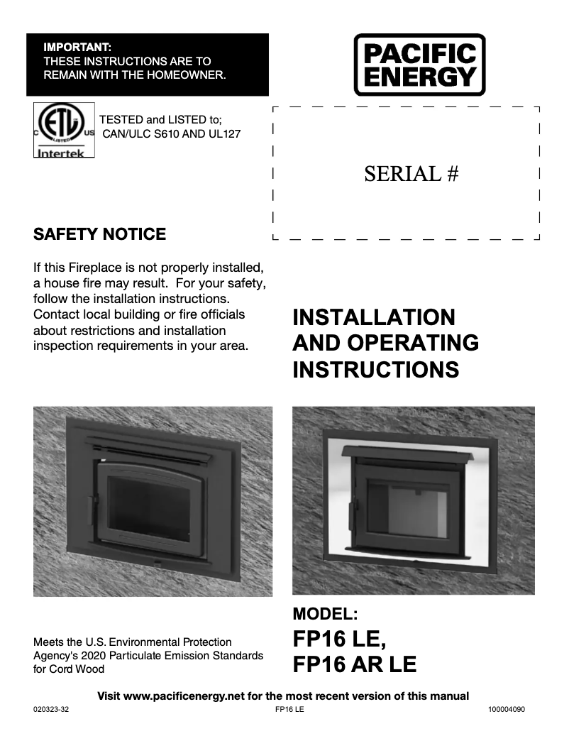 Image de la première page du manuel de l'appareil FP16 Arch LE