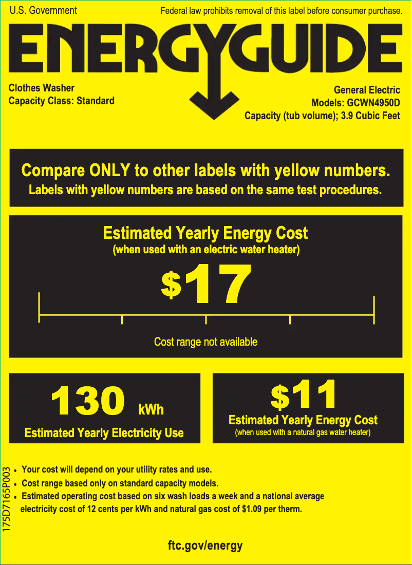Page 1 de la notice Label énergétique GE GCWN4950DWS