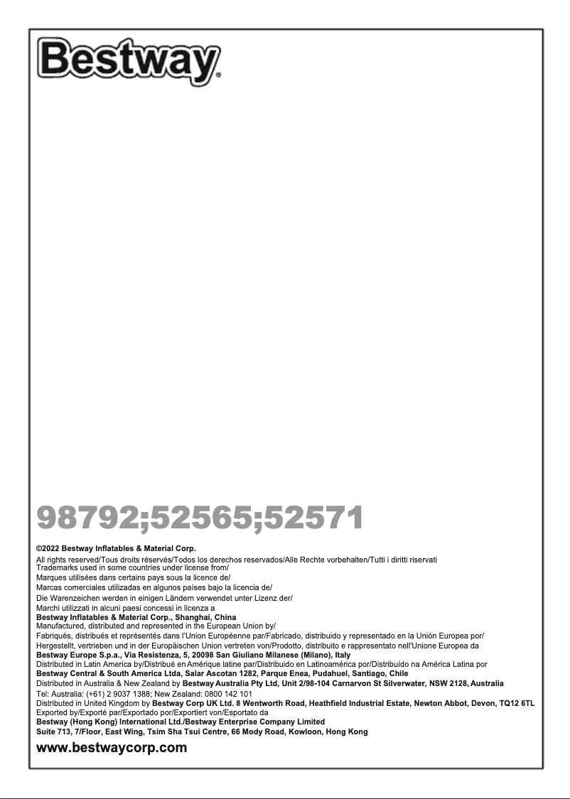 Page 1 de la notice Manuel utilisateur Bestway 98792