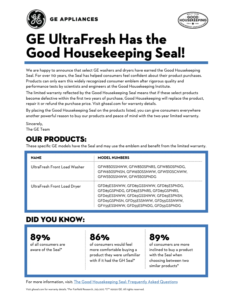 Page 1 de la notice Informations de garantie GE GFD55GSPRRS