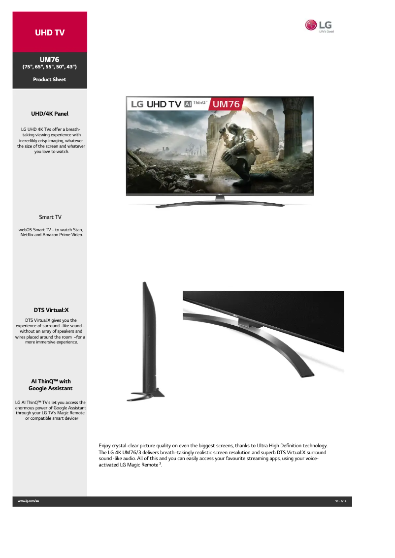 Page n°1 - Fiche technique LG 65UM7600PTA