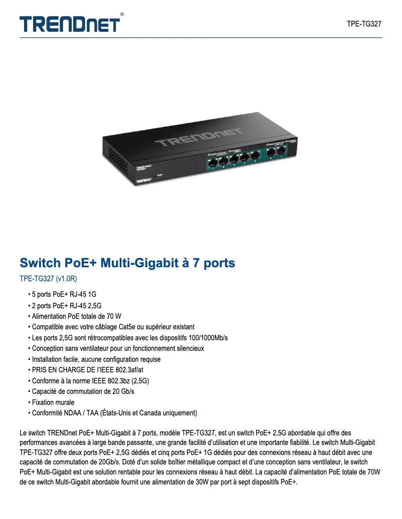 Image de la première page du manuel de l'appareil TPE-TG327