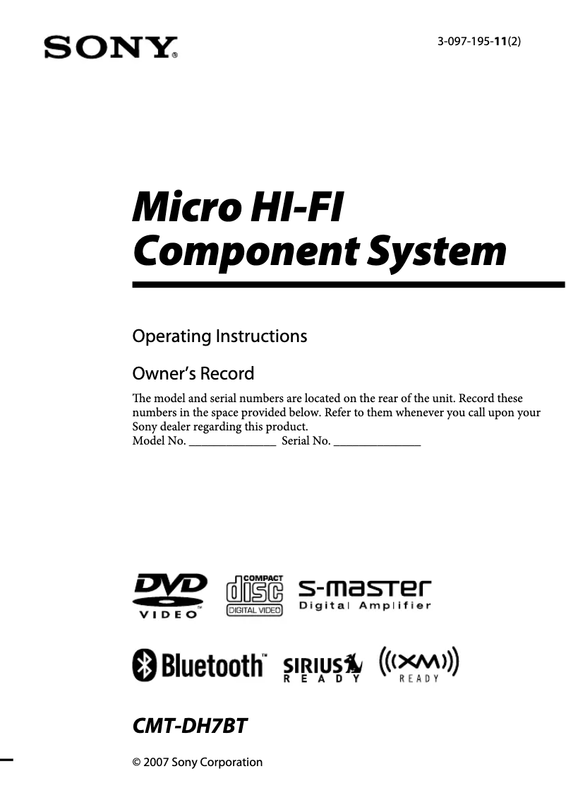 Page n°1 - Manuel utilisateur Sony CMT-DH7BT