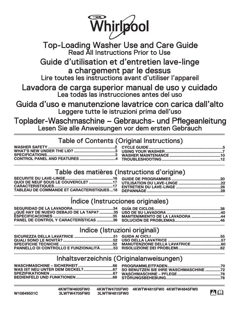 Page n°1 - Guide d'installation Whirlpool 3LWTW4815FW