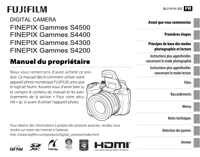 Image de la première page du manuel de l'appareil FinePix S4300