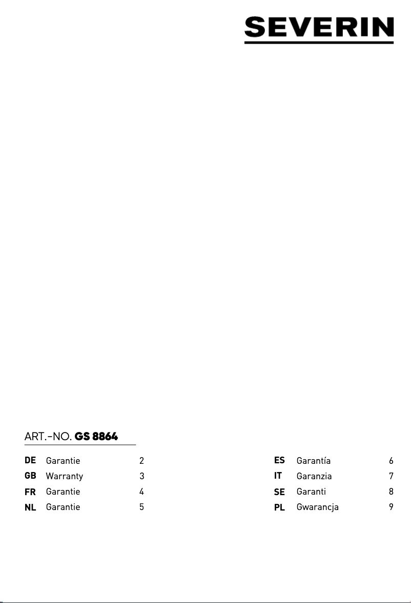 Page n°1 - Informations de garantie Severin GS 8864