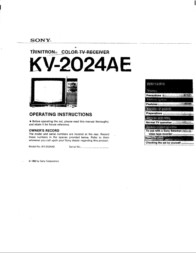 Page 1 de la notice Manuel utilisateur Sony KV-2024AE