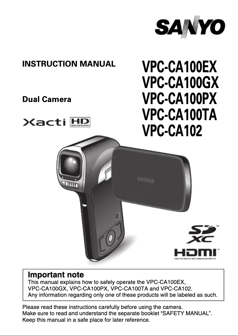 Page n°1 - Manuel utilisateur Sanyo Xacti VPC-CA102