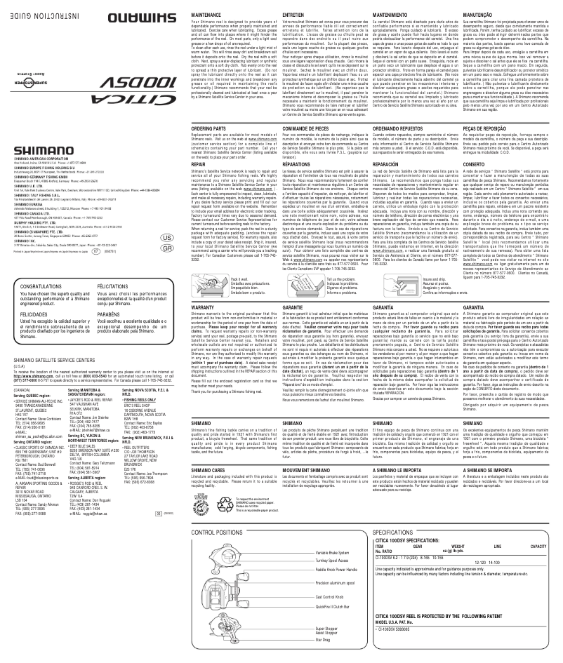 Page n°1 - Manuel utilisateur Shimano Citica 100DSV