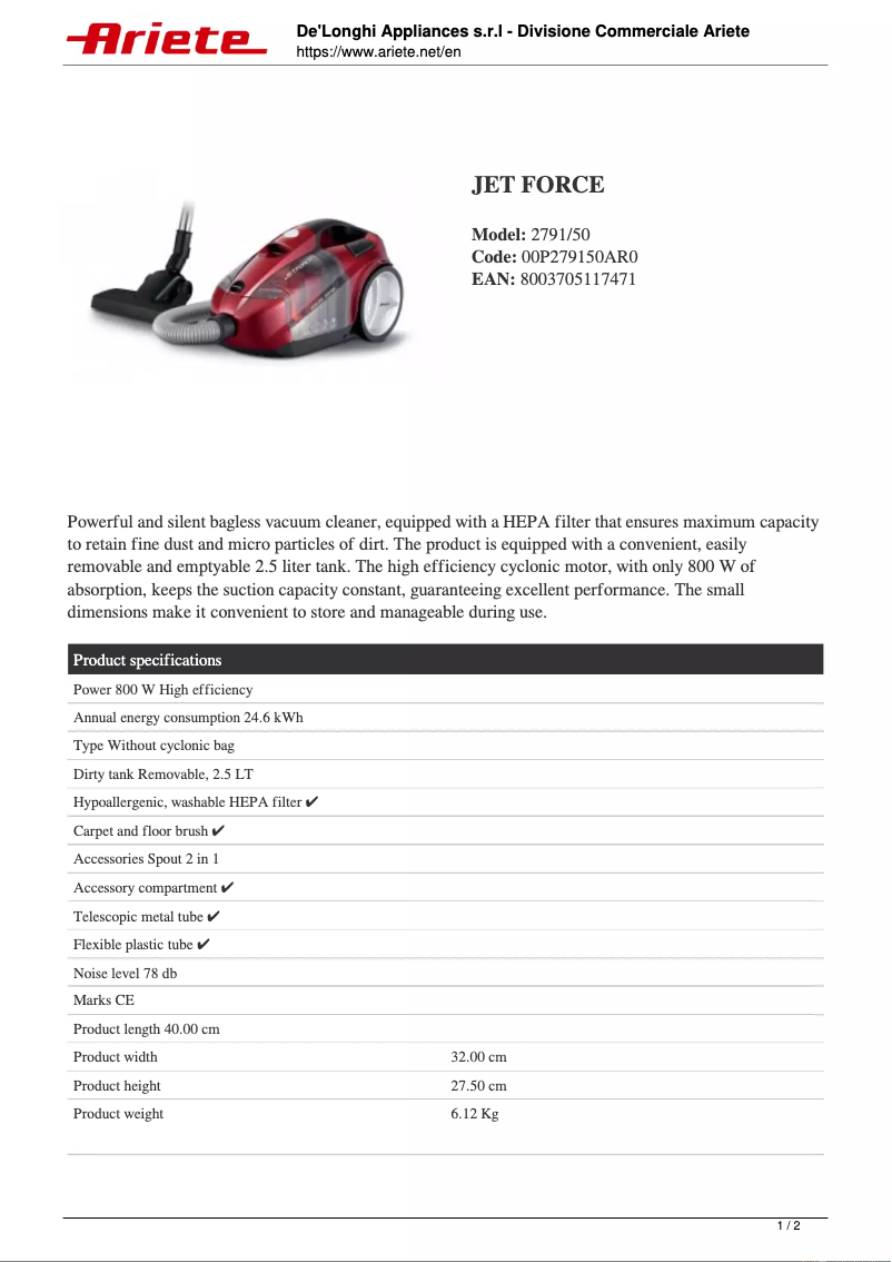 Image de la première page du manuel de l'appareil Jet Force 2791