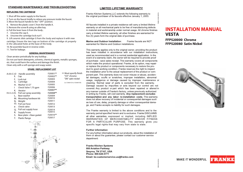 Page 1 de la notice Manuel utilisateur Franke FFPS20000
