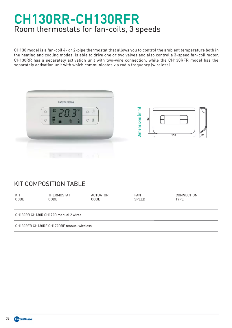 Page 1 de la notice Fiche technique Fantini Cosmi CH130RFR