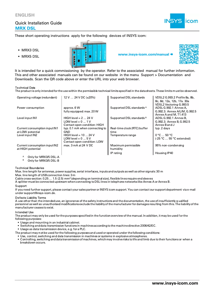 Page 1 de la notice Manuel utilisateur Insys MRX3 DSL-B