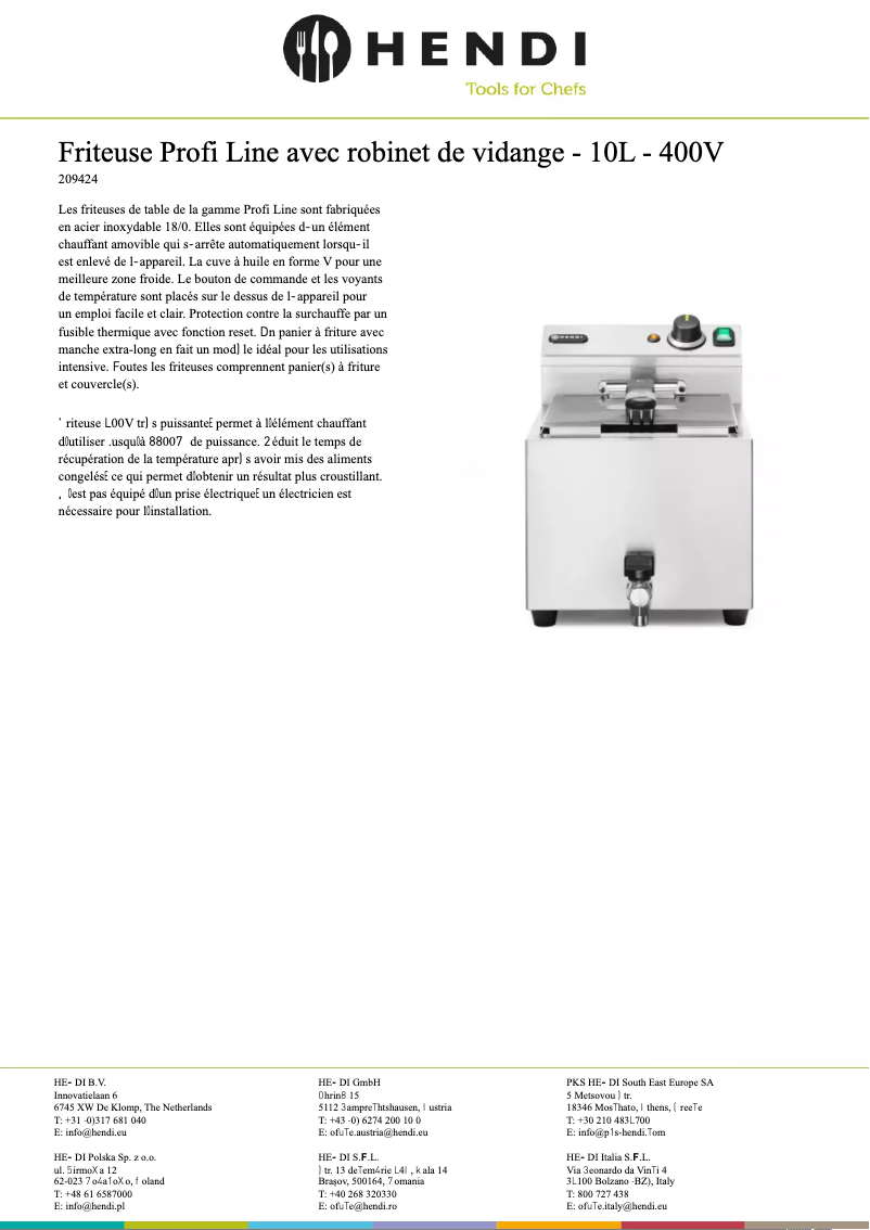 Page 1 de la notice Fiche technique Hendi Master Cook 209424