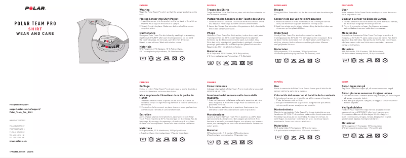 Page 1 de la notice Manuel utilisateur Polar Team Pro shirt