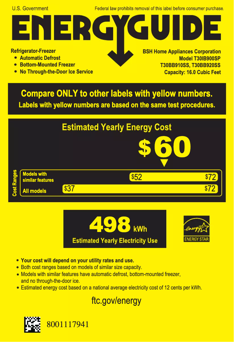 Page 1 de la notice Label énergétique Thermador T30BB920SS