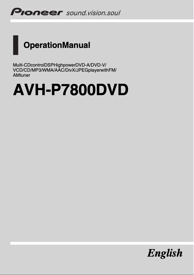 Page n°1 - Manuel utilisateur Pioneer AVH-P7800DVD