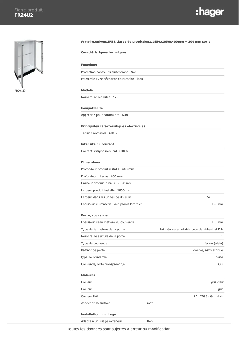 Page n°1 - Fiche technique Hager FR24U2