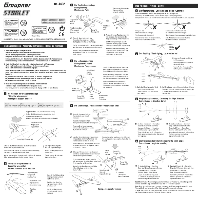 Page 1 de la notice Manuel utilisateur Graupner Starlet