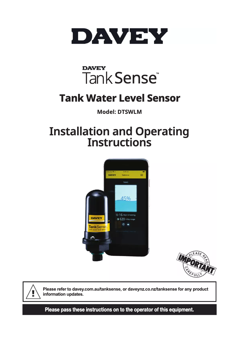 Imagen de la primera página del manual del dispositivo TankSense