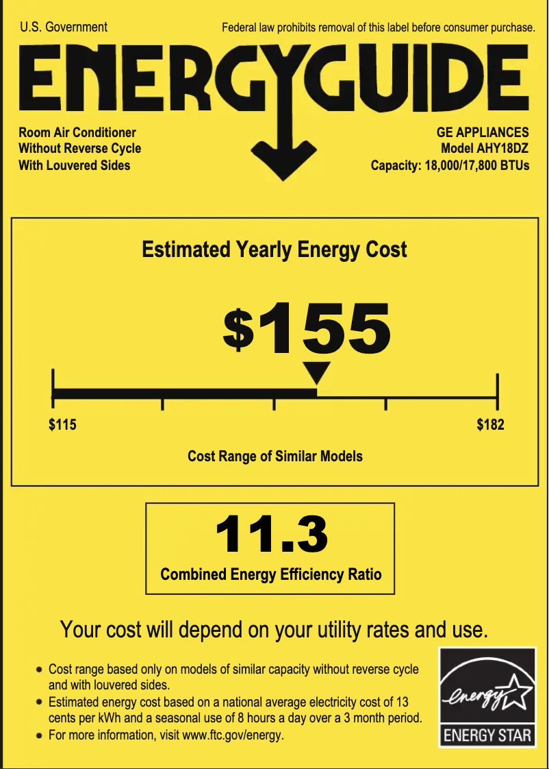 Page n°1 - Label énergétique GE AHY18DZ