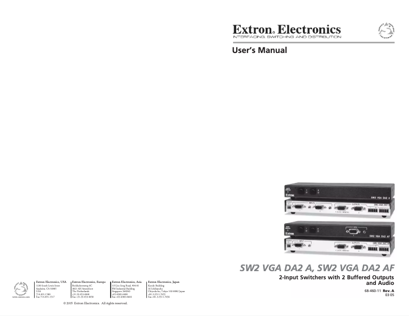 Page n°1 - Manuel utilisateur Extron SW2 VGA DA2 A