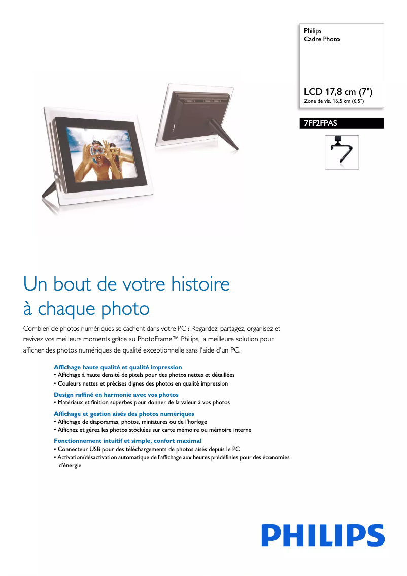 Page 1 de la notice Fiche technique Philips 7FF2FPAS